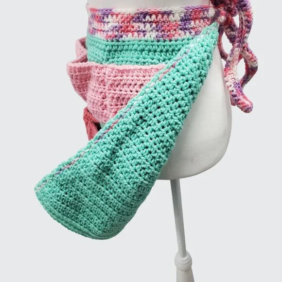Egg Collecting Apron Blue Pink Purple Yarn Handmade Crochet Apron - Picture 5 of 5